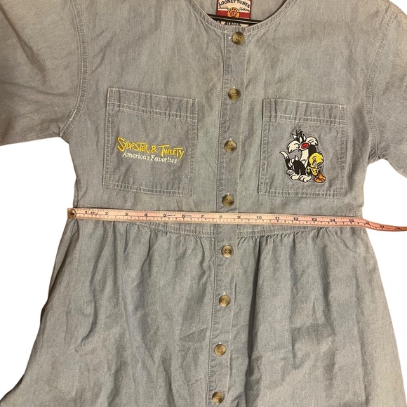 Vintage Denim Maxi Dress with Looney Tunes Tweety Bird and Sylvester Embroidery - Picture 8 of 9